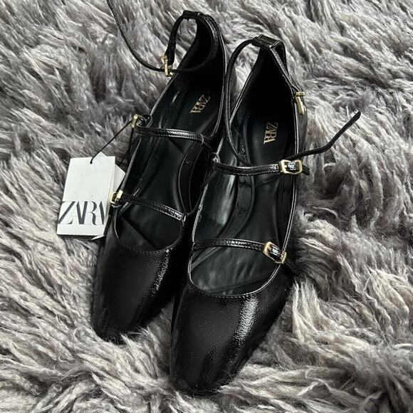 ZARA Faux Patent Mary Jane Heels NWT | Black Buckle Strap - Picture 4 of 16